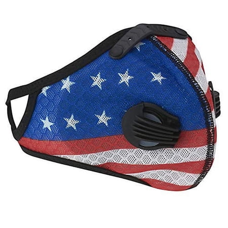 ASA TECHMED Reusable Dual Air Breathing Valve Face Mask Cover with Activated Carbon Filter (Patriotic Cycling)