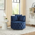thumbnail image 2 of DEALTOPS Velvet Upholstered Swivel Chair for Living Room, with Button Tufted Design and Movable Wheels, Including 3 Pillows-Blue, 2 of 10