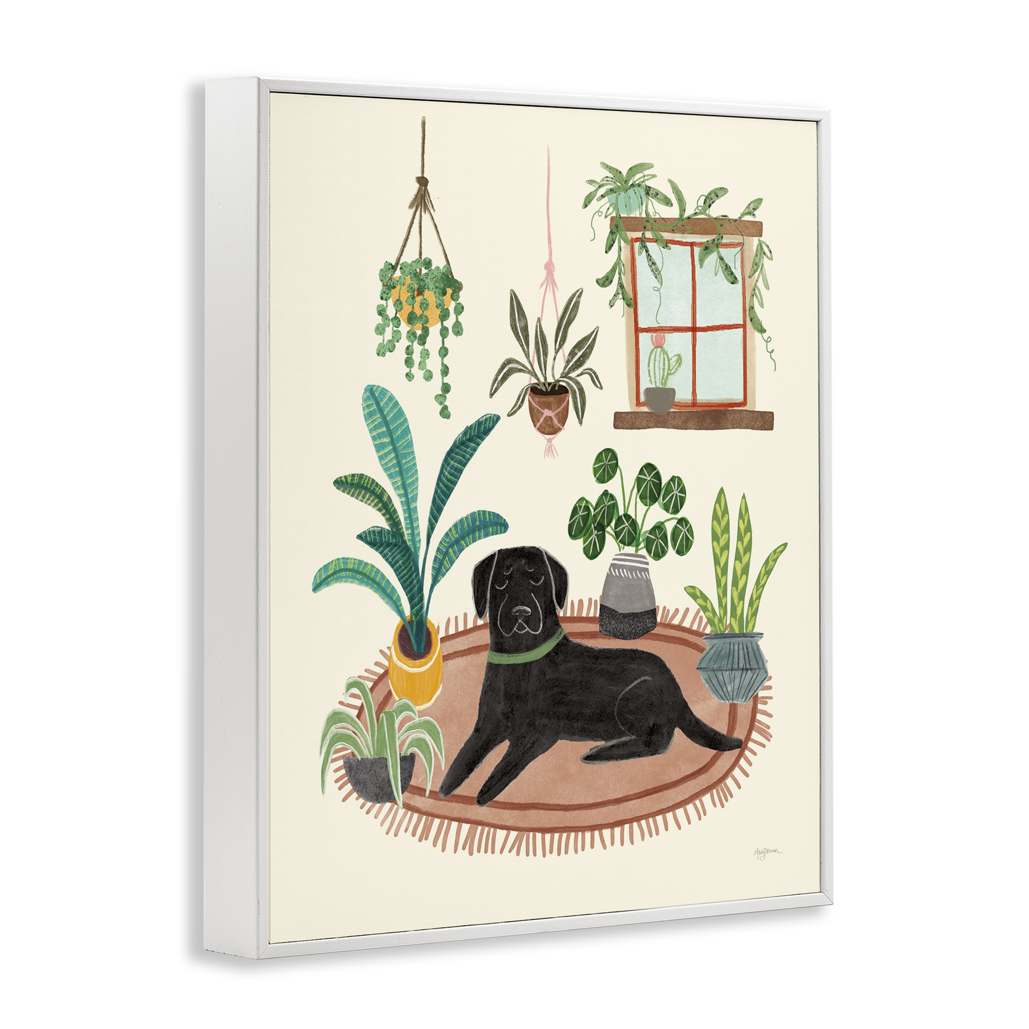 Stupell Industries Fun Dog & House Plants Animals & Insects Painting White Framed Art Print Wall Art, 24 x 30