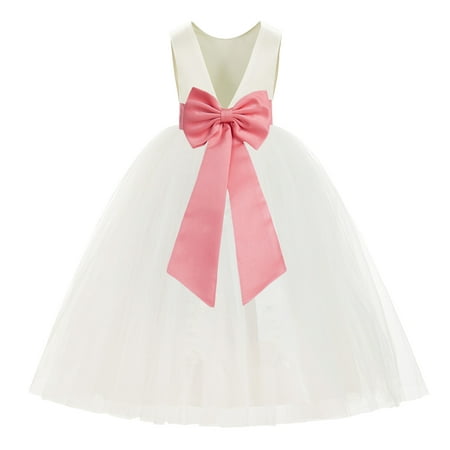 

Ivory V-Back Satin Flower Girl Dresses for Wedding Toddlers 219T