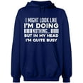 thumbnail image 2 of OXI Hoodie Sweatshirt - Look Like I'm Doing Nothing, Basic Casual Hoodie for Men's and Women Fleece Hoodie Long Sleeve - Navy Blue X-Large, 2 of 3