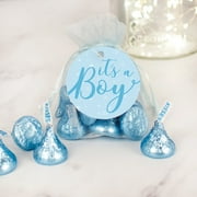 12ct It's a Boy Baby Shower Party Favors Organza Bags with Blue Hershey's Kisses with Gift Tag (12 Bags)