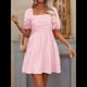 thumbnail image 4 of Vestido Bohemio de Corta Abullonada para Mujer, Cuello Cuadrado, Corte A, Rosa, Talla L, 4 of 8