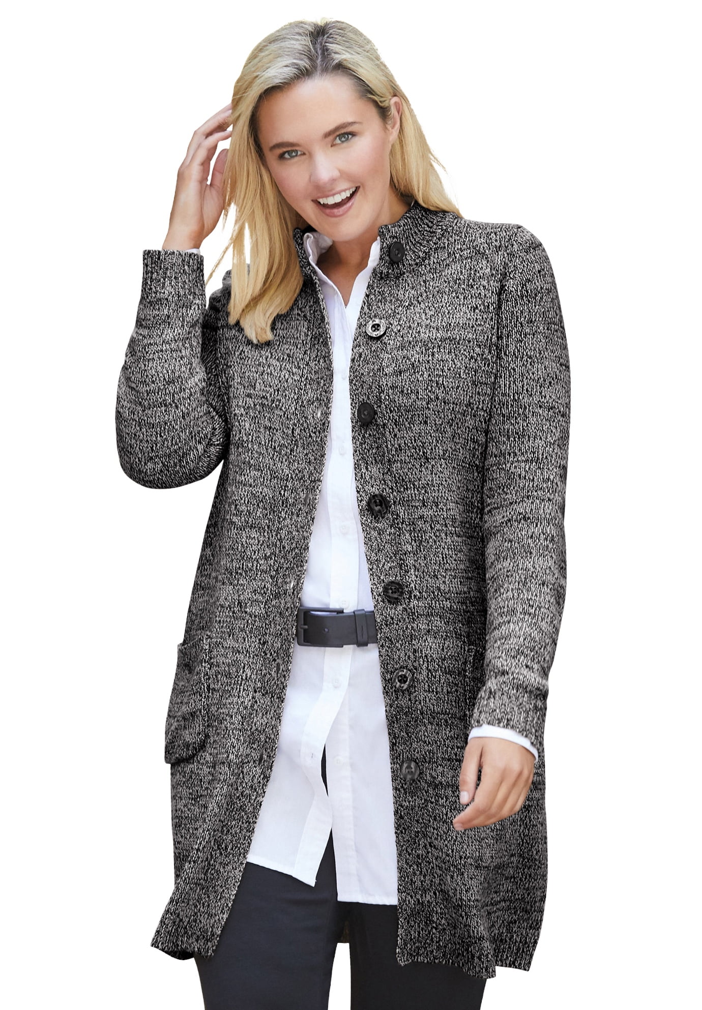 Woman Within - Woman Within Women's Plus Size Marled Sweater Jacket ...