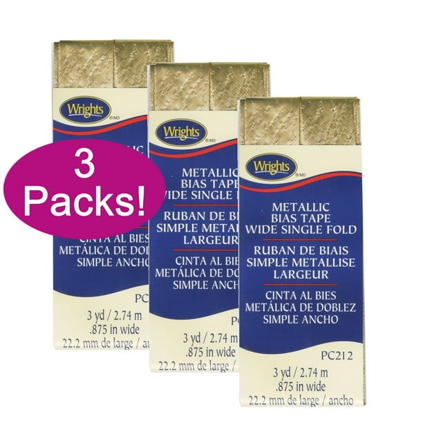 Wrights 117212046 Metallic Wide Single Fold Bias Tape, Gold, 7/8 in x