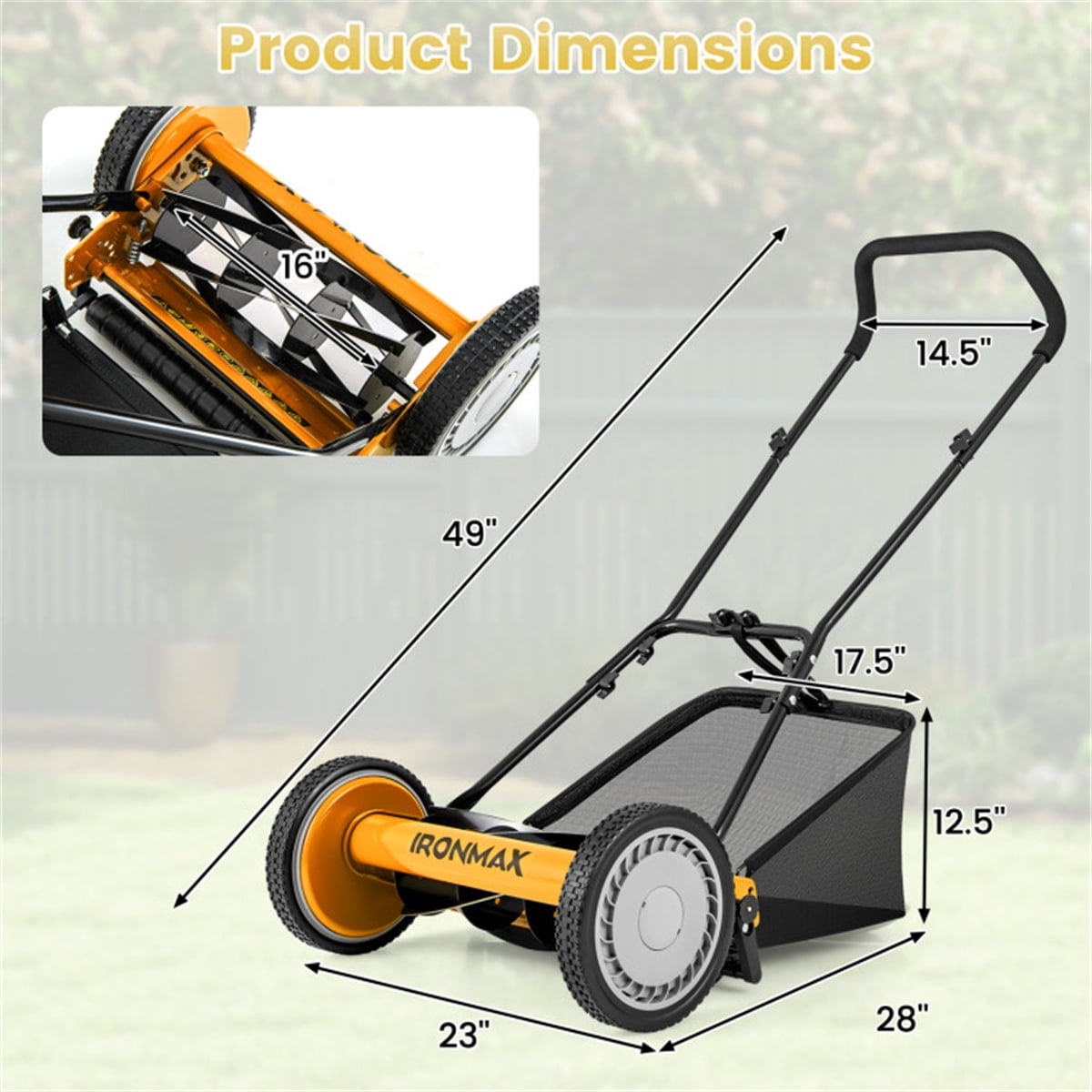 14 Inch Push Lawn Mower with Grass Catcher Bag -Orange