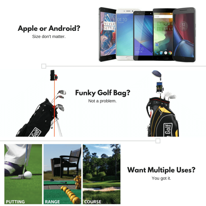 SelfieGOLF Record Golf Swing - Cell Phone Holder Golf Analyzer Accessories | Winner of The PGA Best Product | Selfie Putting Training Aids Works with Any Golf Bag and Alignment Stick - image 4 of 7