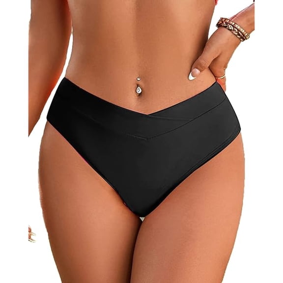 Women's Bikini Bottom Cross V Cut Front Swimsuit Full Coverage Bathing Suit Bottoms