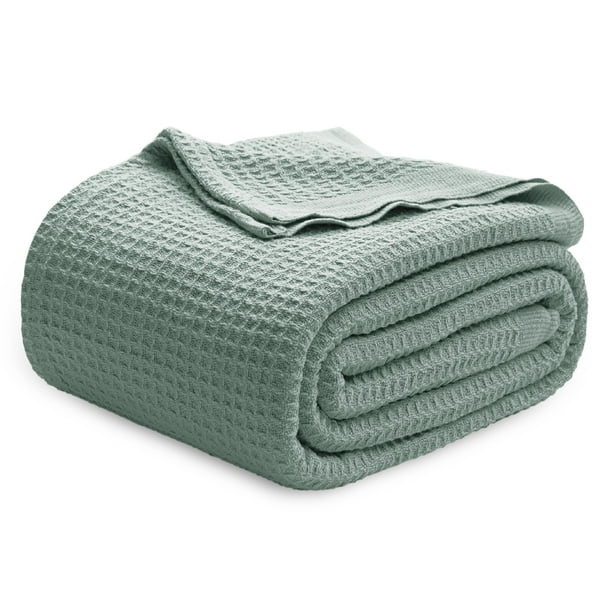 Manta para cama, 100% algodón, tamaño queen, tejido gofrado, color verde