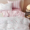 thumbnail image 4 of Ensemble de Literie Blanc Cœur Rose Double Face en Microfibre à Rayures Roses Housse de Couette avec Fermeture Éclair Taille Jumeau, 4 of 7