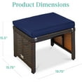 thumbnail image 2 of YANG2  Set of 2 Wicker Ottomans, Multipurpose Outdoor Furniture for Patio, Backyard, Additional Seating, Footrest, Side Table w/Removable Cushions, Steel Frame - Navy/Brown, 2 of 8