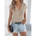 thumbnail image 3 of jinghuiyue Womens Button Down Sweater Vest Cap Short Sleeve Lightweight Cardigan Cable Knit Tops M, 3 of 7