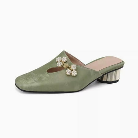 

New Chinese style cool slippers women s summer outer wear exquisite thick heel medium heel large size 41-43.