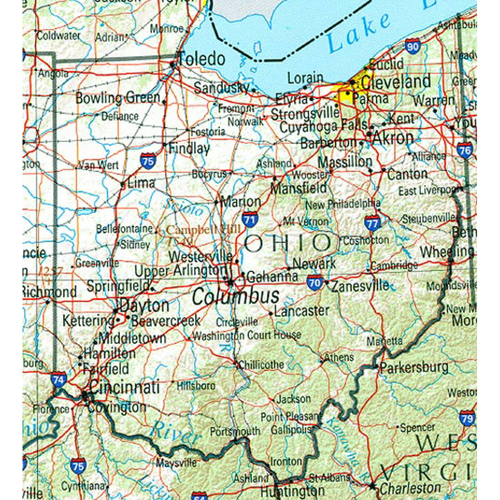 Laminated Map - Reference physical Map of Ohio Poster 20 x 30 - Walmart ...