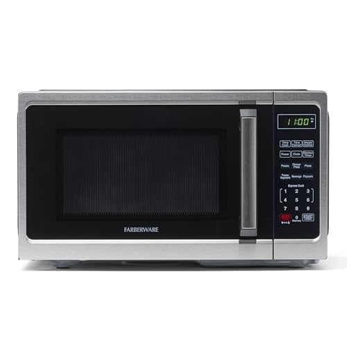 Farberware Countertop Microwave 900 Watts, 0.9 Cu. Ft. - Microwave Oven With LED Lighting and Child Lock - Perfect for Apartments and Dorms - Easy Clean Stainless Steel