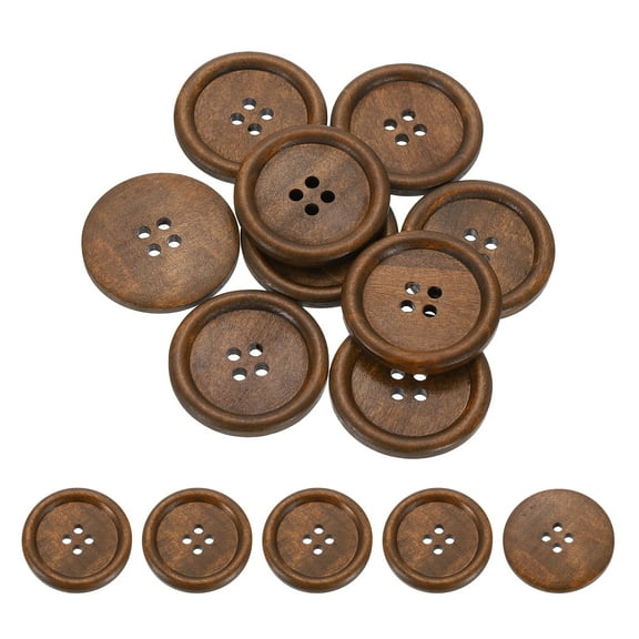 Uxcell 50 Pcs Wooden Buttons 1 1/2" 4 Hole Round Wood Sewing Button Craft Flatback for Sewing DIY Craft Brown