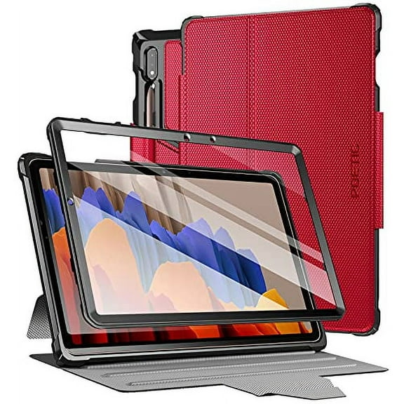 Poetic Explorer Case for Samsung Galaxy Tab S7 11 Inch, Full Body Folio Cover with Built-in Screen Protector, Red