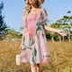 thumbnail image 4 of Vestido de manga corta con acuarela de peonías rosas sobre rubor Ropa de mujer Vestido, 4 of 7