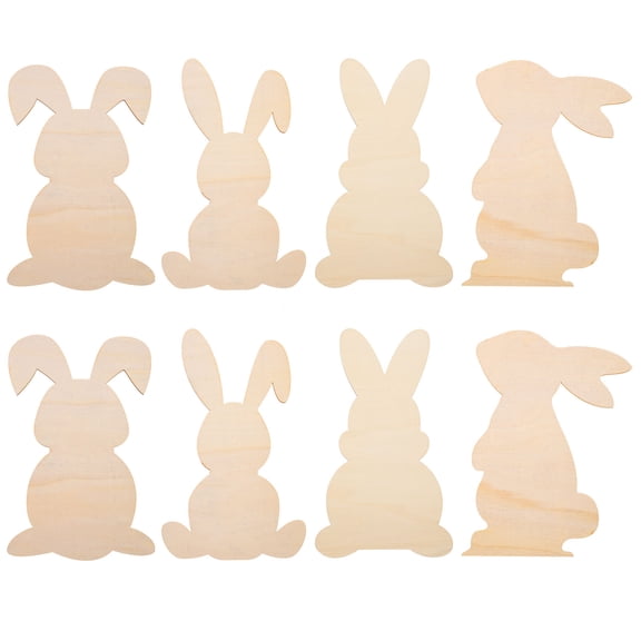 OUNONA 8-Piece Bunny Shaped Wooden Cutouts Assorted Colors Wood Chips for Easter Crafts and Spring Decorations