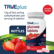 TRUEplus Glucose Tablets, Chewable, Strawberry Flavor, 50 Ct, 4 Bottles