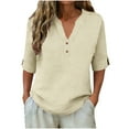 thumbnail image 6 of cocolona Summer Linen Shirts for Women 3/4 Sleeve V Neck Button Tops Fashion Casual Loose Lightweight Blouses, 6 of 7