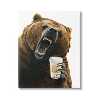 Stupell Industries Roaring Bear with Coffee Animals & Insects Painting Gallery Wrapped Canvas Print Wall Art, 16 x 20