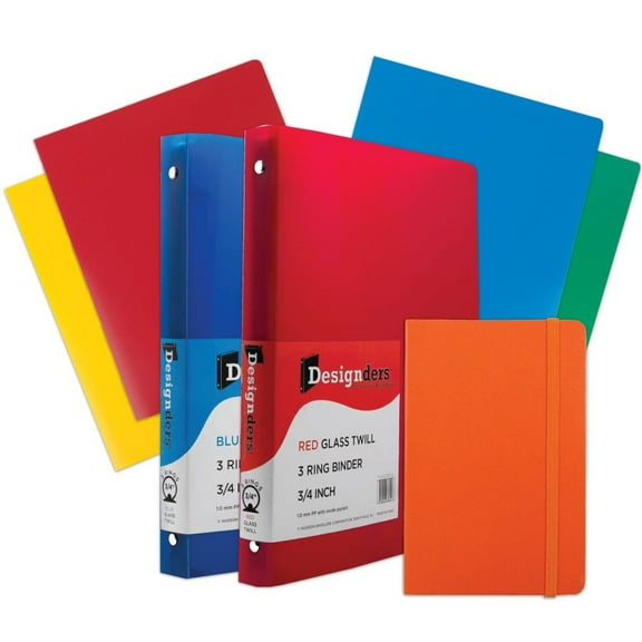 JAM Back To School Assortments, Orange, Heavy Duty Folders (4), 3/4 inch Binders (2) & an Orange Journal (1), 7 Items Total