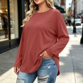 thumbnail image 5 of Asxite Women Plus Size Fall Winter Tops Round Neck Long Sleeve Solid Casual Shirts, 5 of 7