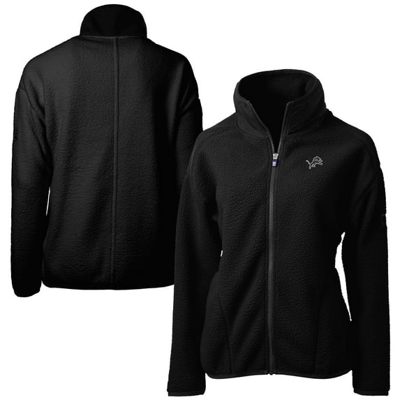 Women's Cutter & Buck Black Detroit Lions Cascade Eco Sherpa Fleece Full-Zip Jacket