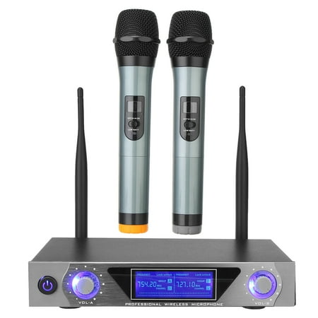 VHF Dual Channel Professional Handheld Wireless Microphone System with Dual Wireless Dynamic Microphones,LCD Display Professional Home KTV Set for