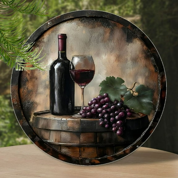 1pc Classic Vintage Wine Cellar Metal Sign - 2D Round Aluminum Wall Art for Bar, Kitchen, Coffee Shop - Multipurpose Wall Hanging Decor for Home, Office, Party - Thanksgiving Christmas Gift, 8x8 Inch