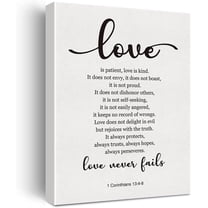 Bible Verse Art Wall Decor 1 Corinthians 13:4-8 Love Never Fails Scripture Canvas Painting Print for Home Living Room Decor Framed Artwork Christian Wedding Gifts(12x15 Inch)