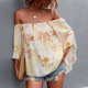 thumbnail image 2 of Shirred Off Shoulder Tops Women Off Shoulder Tops Summer High Low Hem Loose Bell Sleeve Shirred Floral Print Shirt Blouse Yellow XL ANGGREK No, 2 of 6