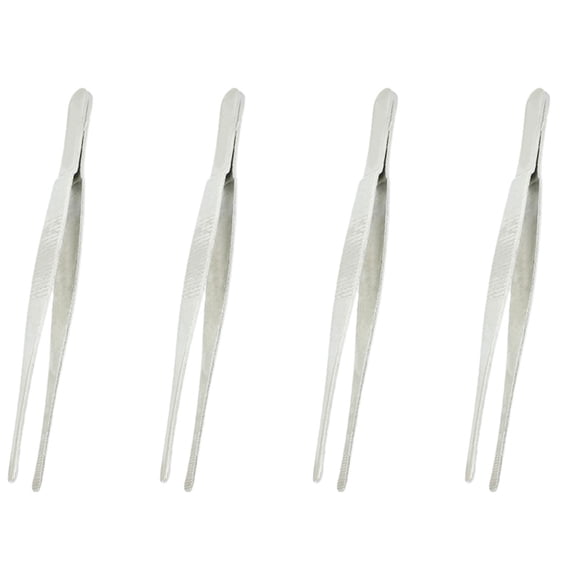 4pcs 5.5 Inch Long Silver Tone Stainless Steel Round Tip Tweezers