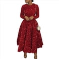 thumbnail image 2 of Vestido de Fiesta con Lentejuelas, Larga, Corte A, Acampanado, con Brillo y Brillo para Mujer, Talla Grande Rojo XL, 2 of 8