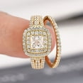 thumbnail image 5 of Newshe Jewellery Wedding Rings for Women Princess Engagement Ring Sets 925 Sterling Silver 1.7Ct Cross Yellow Gold Cz Size 6, 5 of 7