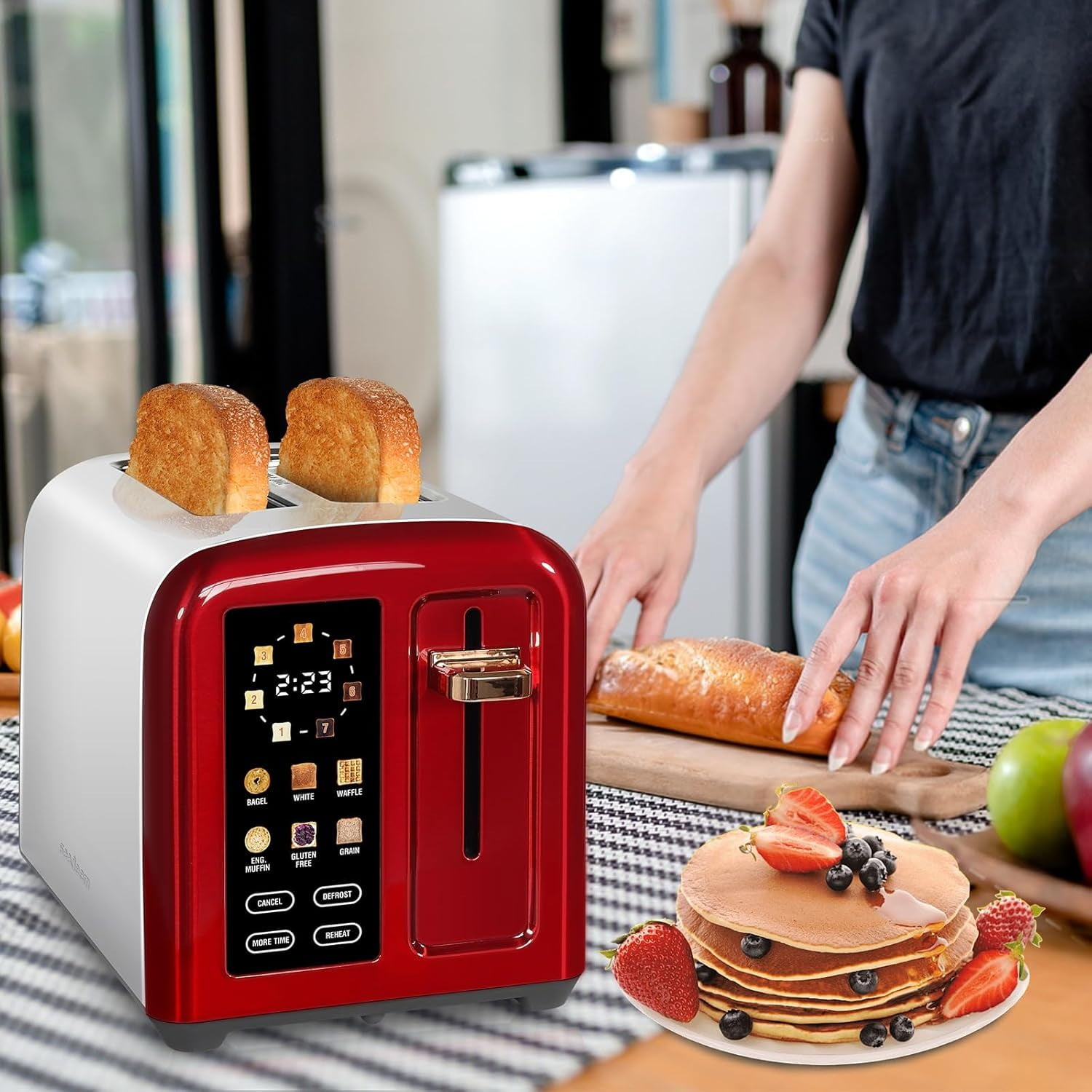 Toaster 2 Slice, Touch Control Stainless Toaster LCD Display, 50% Faster Heating Speed, 1.4'' Wide Slots, More Timer Functions, Removable Crumb Tray, 1350W, Dark Metallic