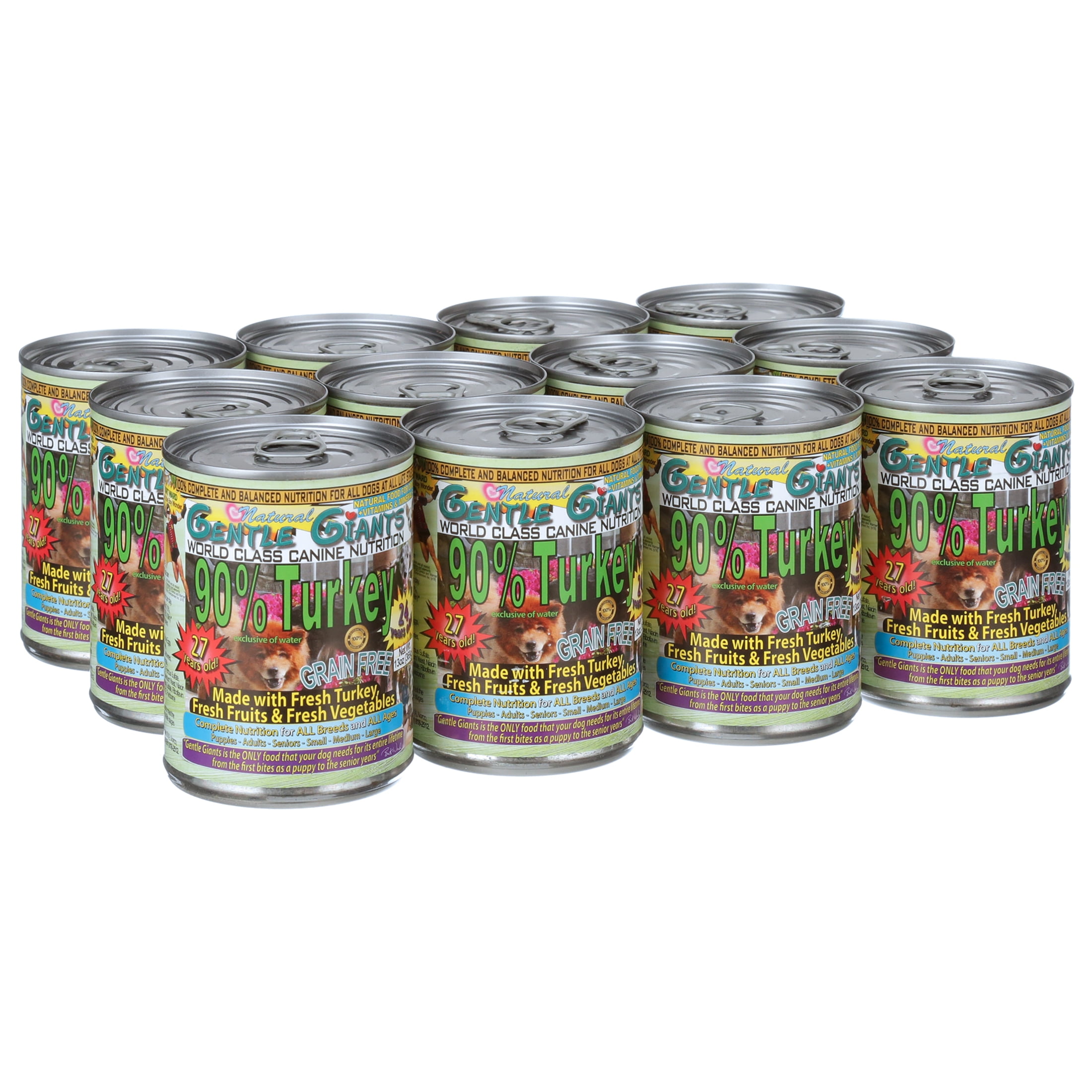 (12 Pack) Gentle Giants Canine Nutrition 90% Turkey Grain-Free Wet Dog Food, 13 oz