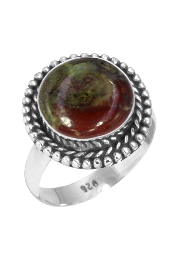 925 Sterling Silver Ring Natural Dragon Blood Jasper Handmade Jewelry