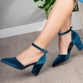 thumbnail image 4 of YDN Women's Closed Pointed Toe Pumps Strap Buckle Block High Heel D'Orsay Shoes Fancy Ballroom Outfit Size 6.5 Blue, 4 of 4
