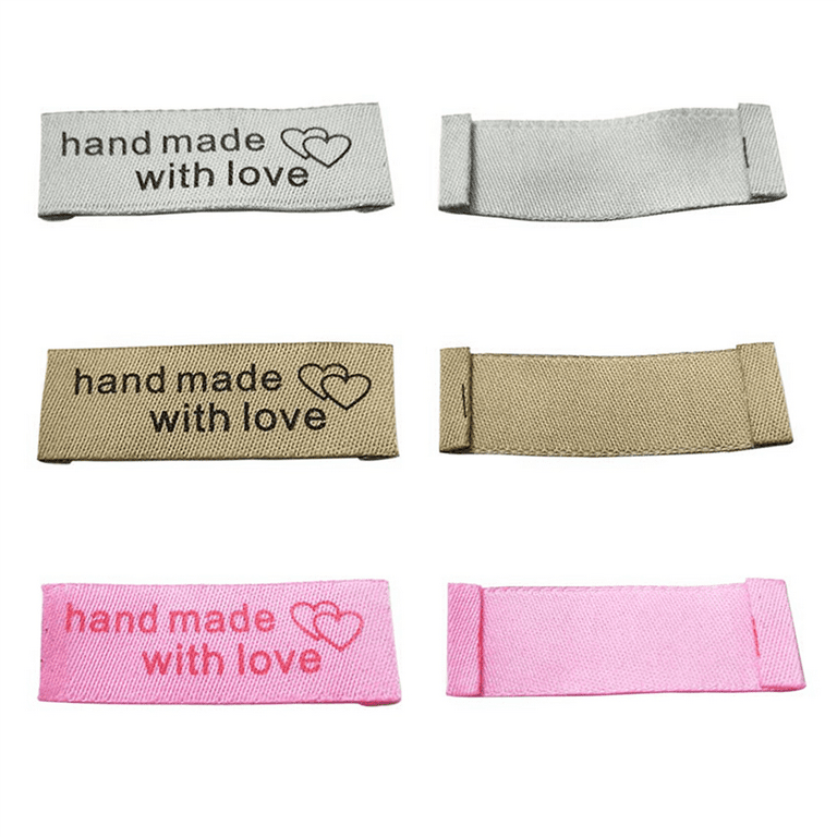 120 Pieces Personalized Sewing Labels Sew on Clothing Labels Handmade  Interlocking Heart Pattern Label Tags for Handmade Items Clothes (White)