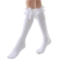 thumbnail image 1 of Calcetines de tobillo con volantes y encaje para mujer, calcetines altos de algodón con lazo y ribete de volantes, 1 of 3