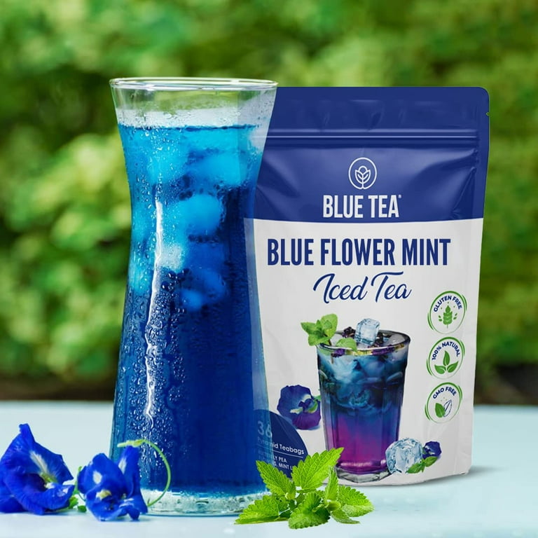 Blue Tea, Butterfly Pea Mint Herbal Iced Tea, Caffeine-Free, 36