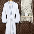 thumbnail image 2 of Unisex Luxurious Plush Turkish Cotton Kimono Robe, Small, Blue-White by Blue Nile Mills, 2 of 9