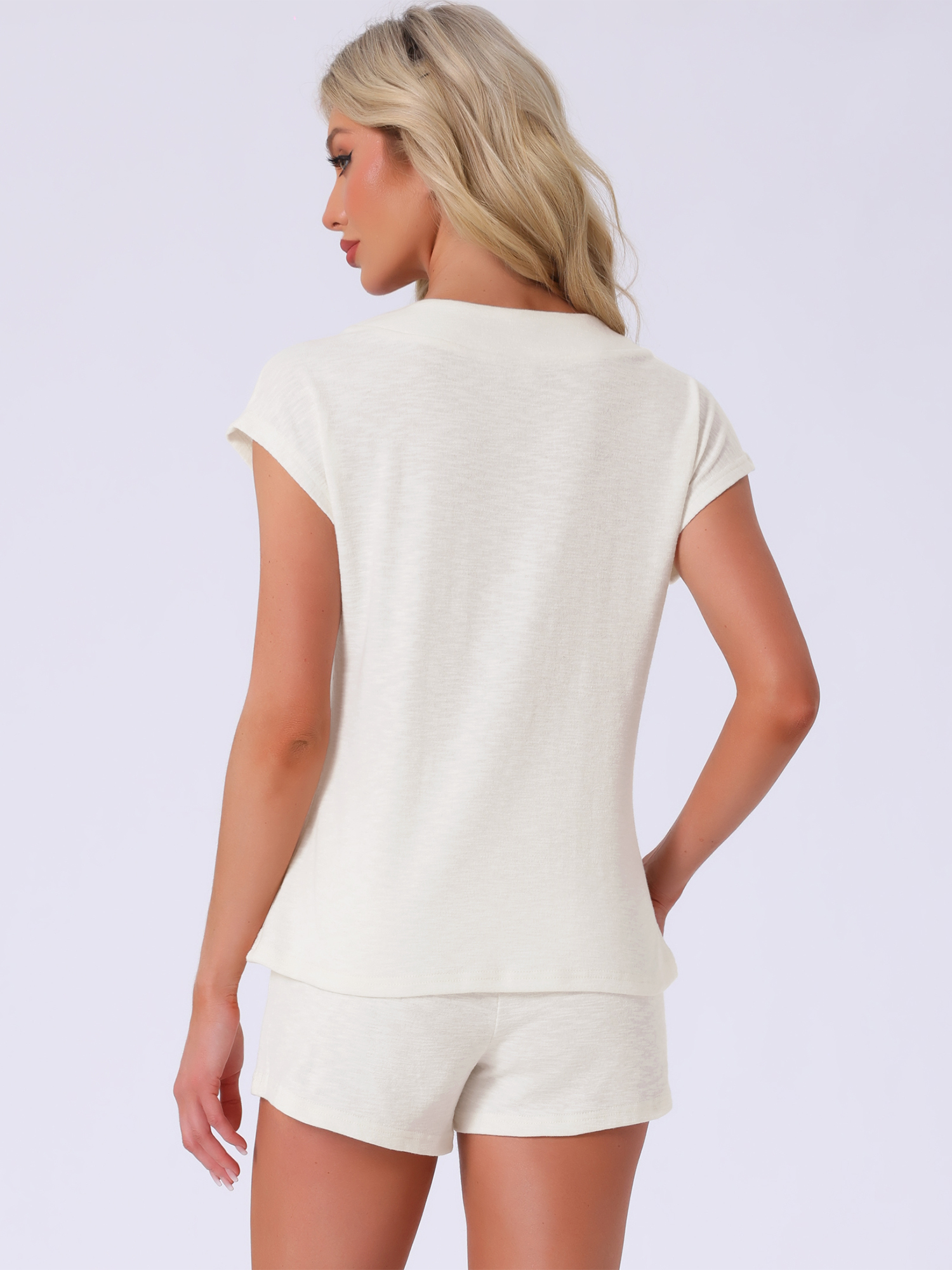 DARING DIVA Cap Sleeve Pajamas Shorts 2 Pieces Soft Loungewear Sets S White