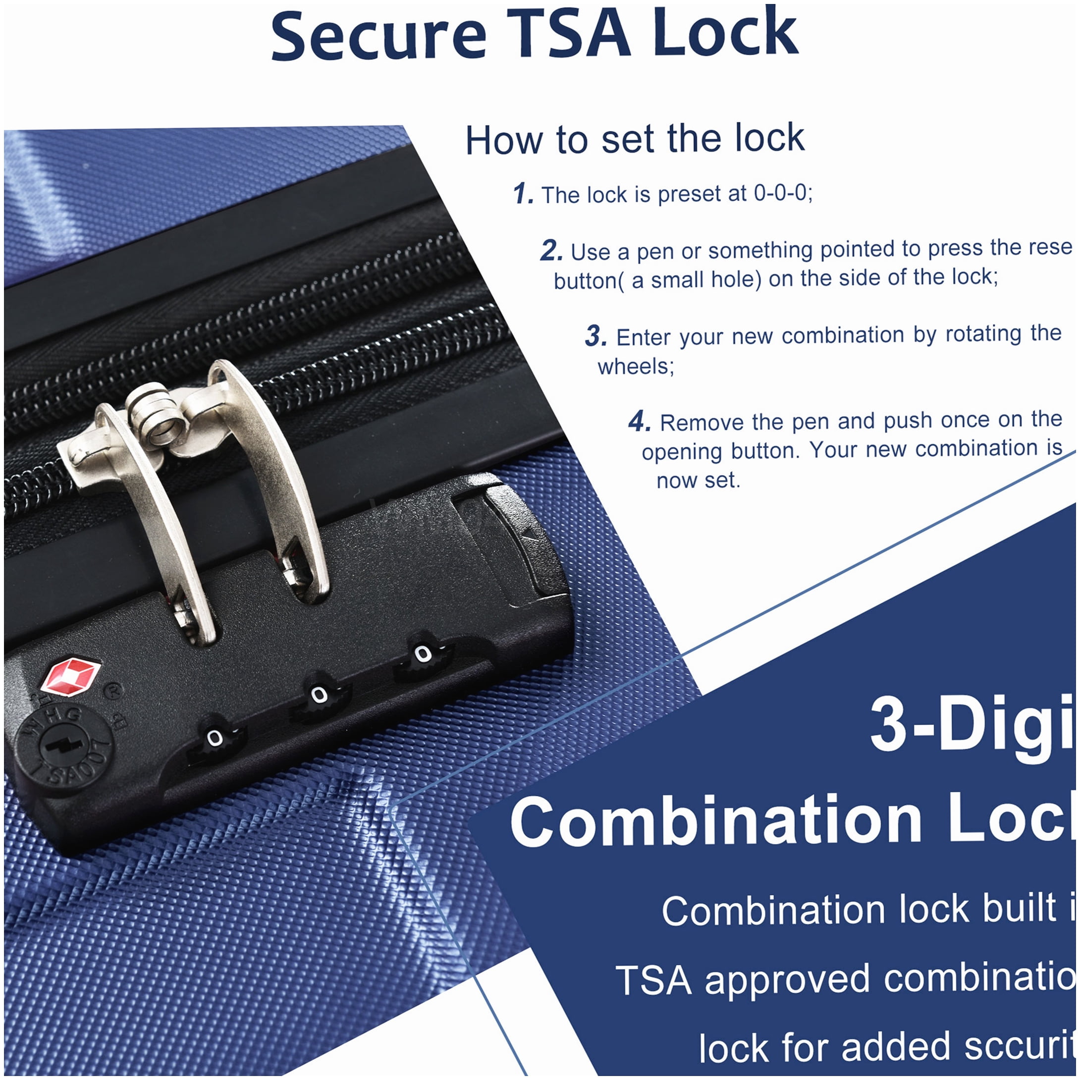 28" Blue Expandable Check-in Suitcase, Durable ABS Hardshell Luggage with TSA Lock & 8 Wheels