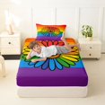 thumbnail image 3 of Manfei Kawaii Rainbow Twin Fitted Sheet, Love and Peace Groovy Bedding, Purple Orange, 2pcs, 1 Fitted Sheet and 1 Pillowcase, 3 of 6