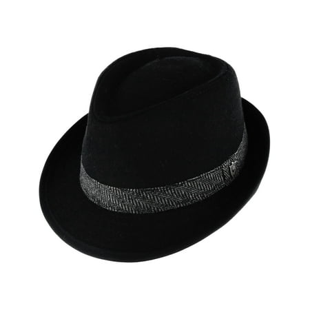 Men's Wool Blend All Season Fedora Hat with Herringbone