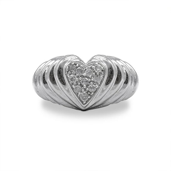 .925 Sterling Silver 1/6 Cttw Round Diamond "Heartbeat" Heart Band Ring (I-J Color, I3 Clarity) - Size 7