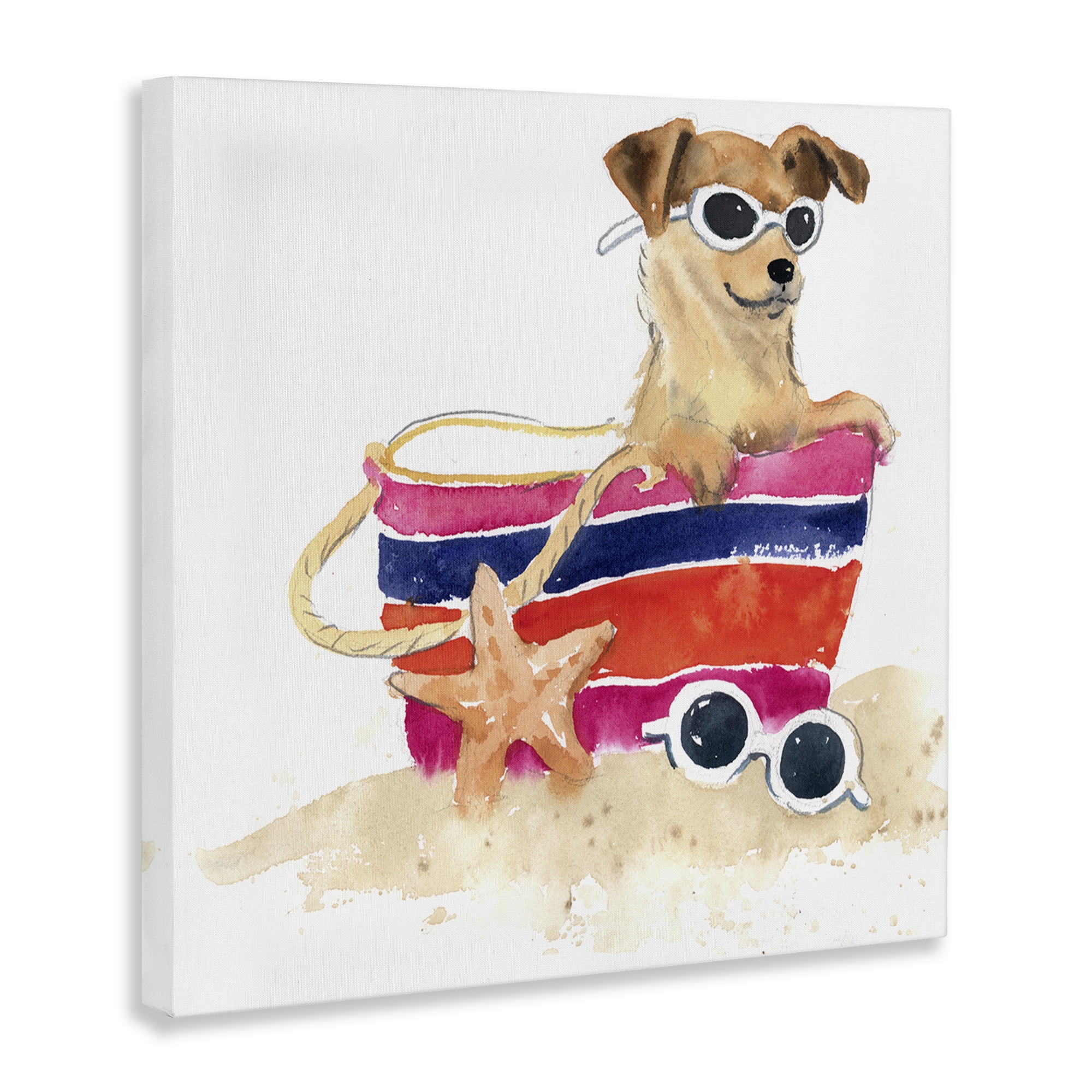 Stupell Industries Sandy Dog in Beach Bag Animals Painting Wrapped Canvas Art Print Wall Art, 36 x 36